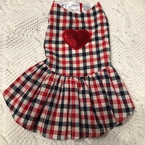 Heart red checkered Buffalo wedding holiday dog pet apparel dress L glitter love